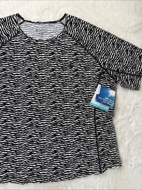 Coolibar UPF 50+ Hightide S/S Swim Shirt XXL 2XL Zebra Stripe Resort‎ Beach NWT